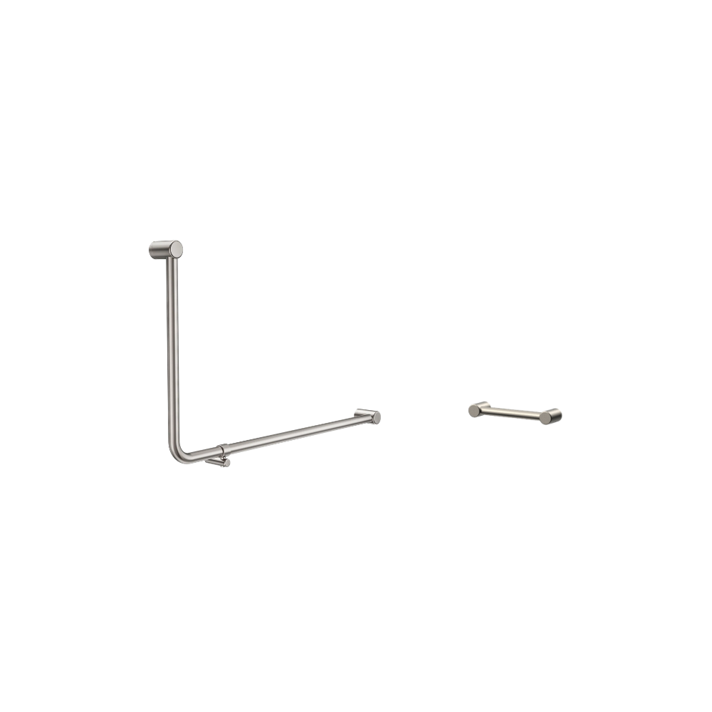 Calibre Mecca 32mm DDA Accessible Toilet 90 Degree Grab Rail 600x1000mm and 300mm Grab Rail Brushed Nickel - R01AD90eBN