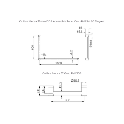 Calibre Mecca 32 DDA Accessible Toilet Grab Rail Set 90 Degree and 300 Grab Rail Brushed Gold - R01AD90BG