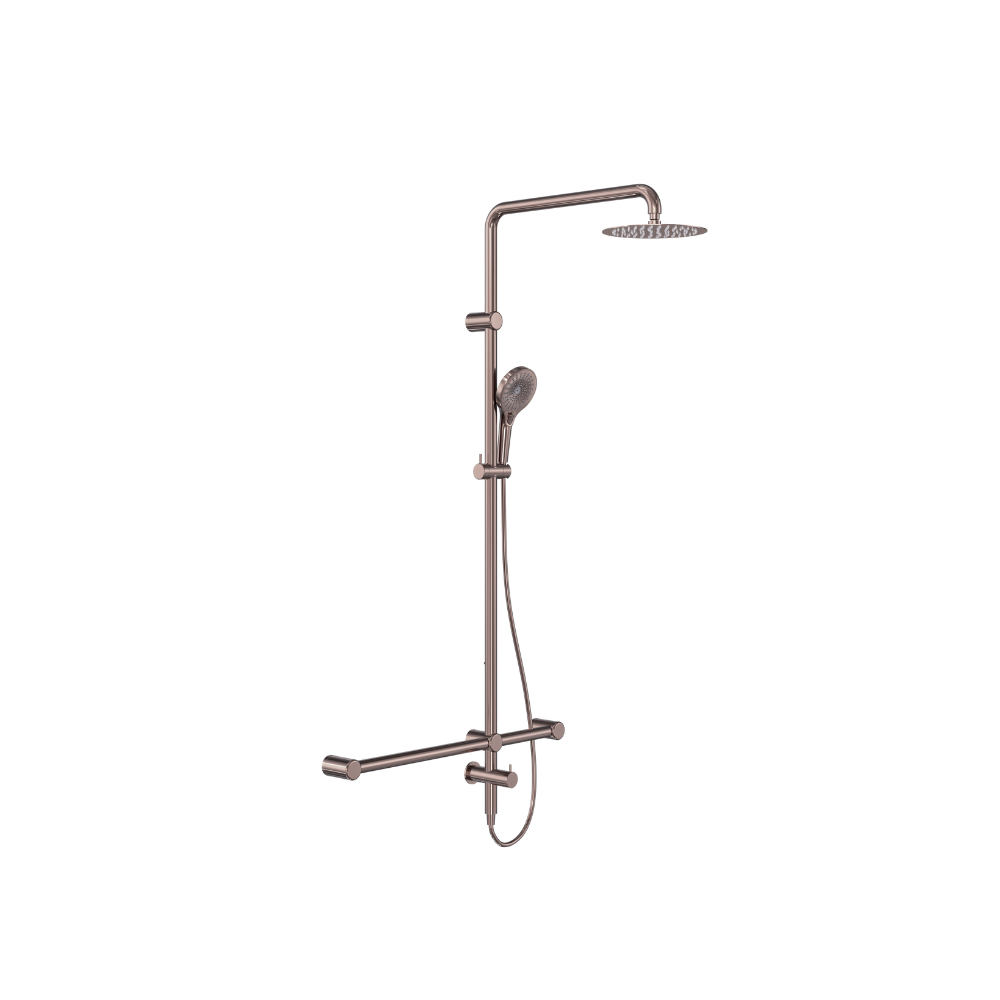 Calibre Mecca 32mm T Bar Grab Rail 1100x750mm Twin Shower Set Brushed Bronze (Stock arriving early November) - NRCS008BZ