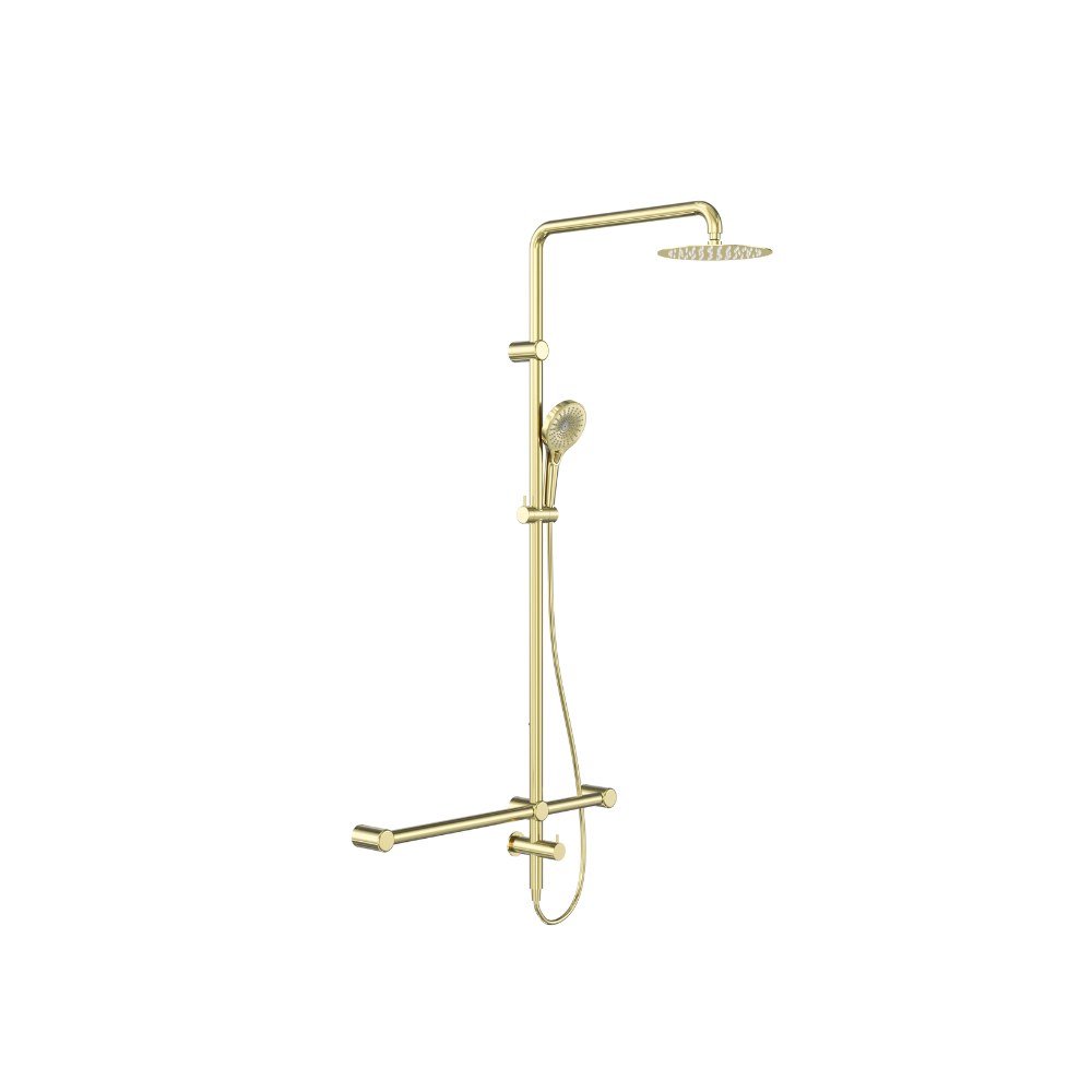 Calibre Mecca 32mm T Bar Grab Rail 1100x750mm Twin Shower Set Brushed Gold (Stock arriving early November) - NRCS008BG