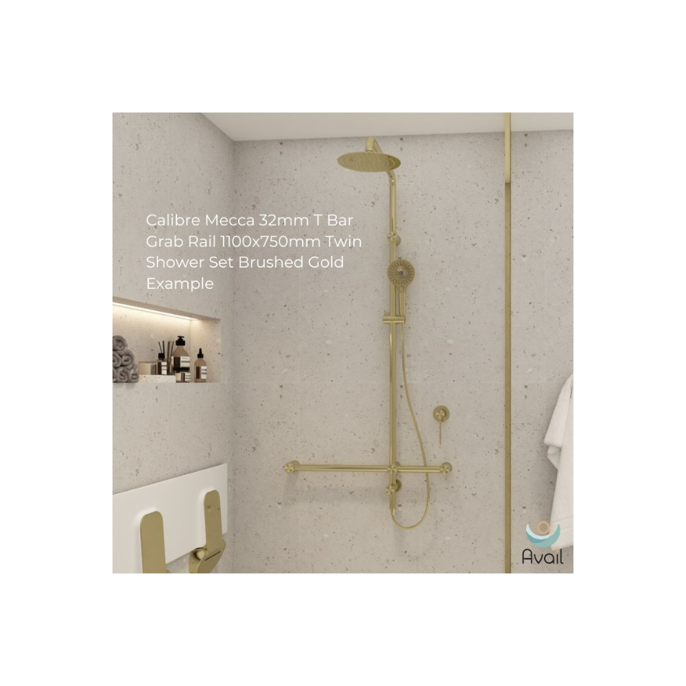 Calibre Mecca 32mm T Bar Grab Rail 1100x750mm Twin Shower Set Chrome (Stock arriving early November) - NRCS008CH