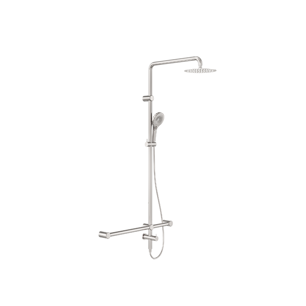 Calibre Mecca 32mm T Bar Grab Rail 1100x750mm Twin Shower Set Brushed Nickel (Stock arriving early November) - NRCS008BN