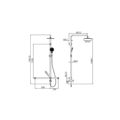 Calibre Mecca 32mm T Bar Grab Rail 1100x750mm Twin Shower Set Gun Metal (Stock arriving early Novmeber) - NRCS008GM