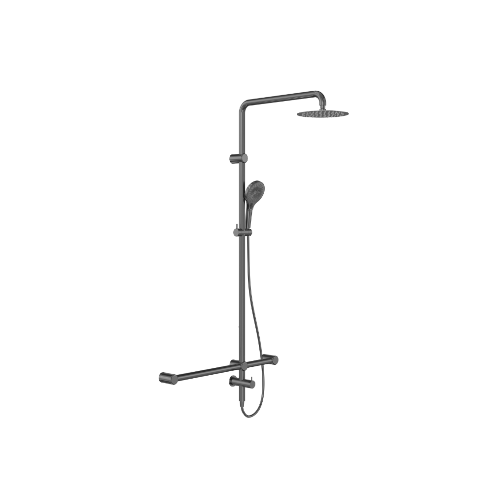 Calibre Mecca 32mm T Bar Grab Rail 1100x750mm Twin Shower Set Gun Metal (Stock arriving early Novmeber) - NRCS008GM