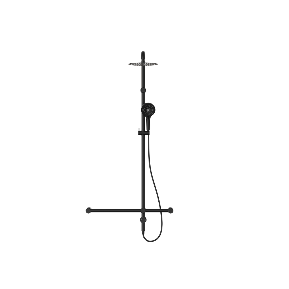 Calibre Mecca 32mm T Bar Grab Rail 1100x750mm Twin Shower Set Matte Black (Stock arriving early Novmeber) - NRCS008MB