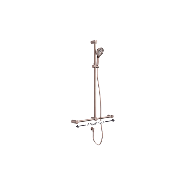 Calibre Mecca 32mm T Bar Grab Rail And Adjustable Shower Set 1100x750mm Brushed Bronze - NRCS006BZ