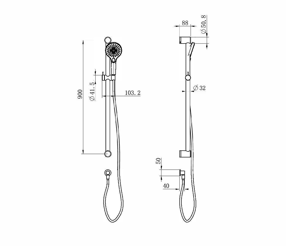 Calibre Terra 32mm 900mm Grab Rail and Adjustable Shower Set Organic Brushed Brass Living (Made to Order) - R01S90BBL