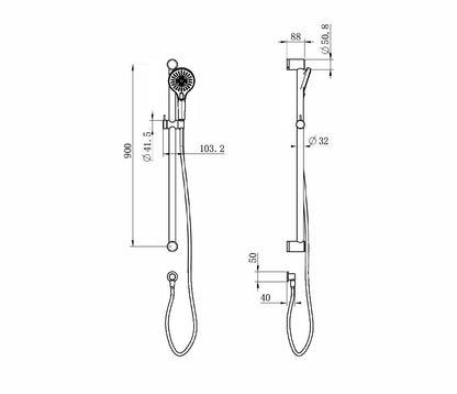 Calibre Terra 32mm 900mm Grab Rail and Adjustable Shower Set Organic Brushed Brass Living (Made to Order) - R01S90BBL