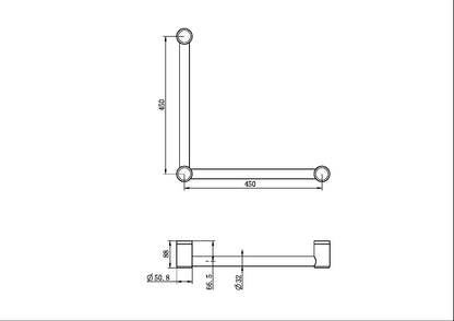 Calibre Terra 32mm AS1428.1 Ambulant Toilet Grab Rail 90 Degree 450mm Each Direction Organic Brass Aged Medium Living (Made to Order) - R01A490AB