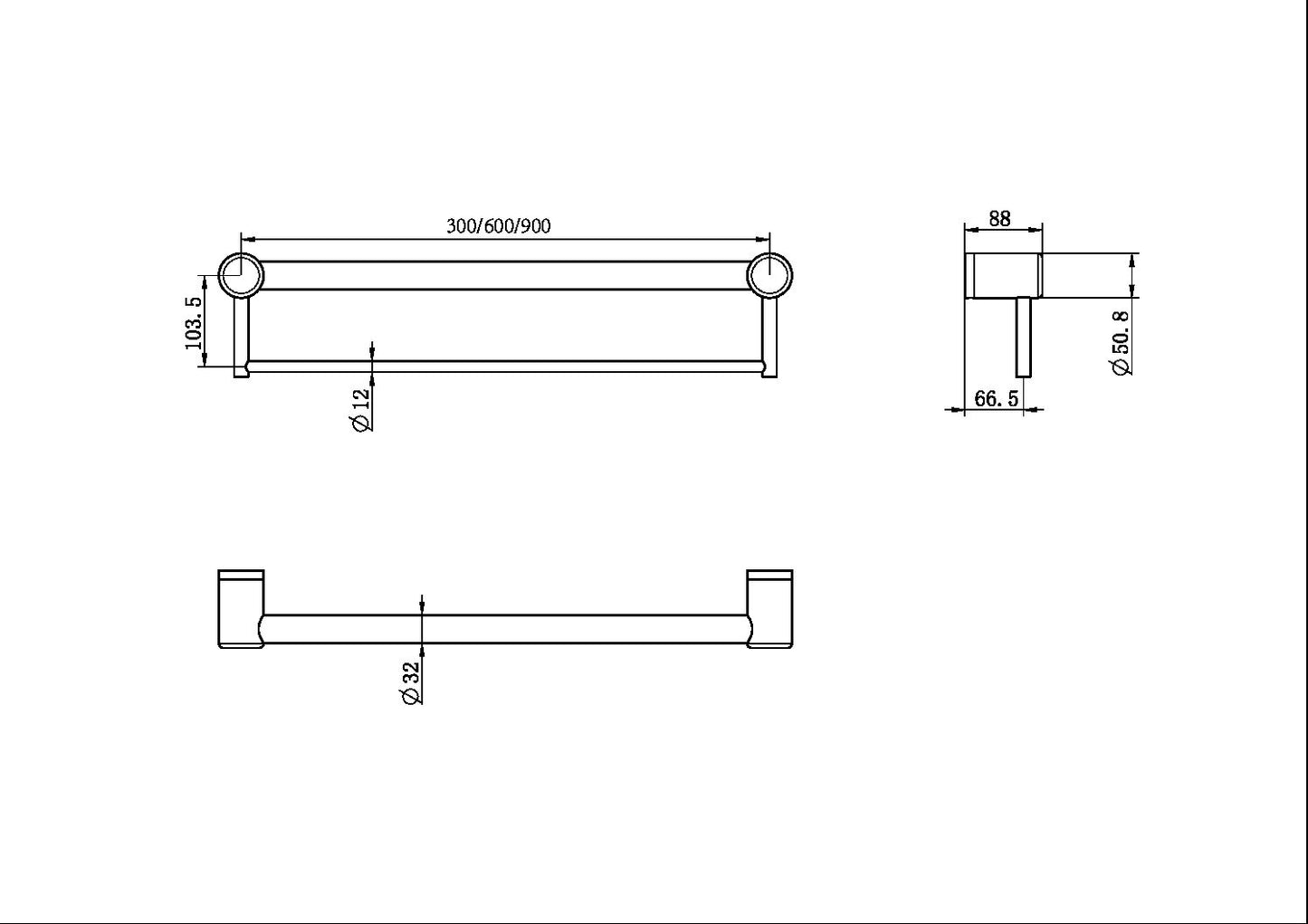 Calibre Terra 32mm Grab Rail  With Towel Holder 600mm Organic Brushed Brass Living (Made to Order) - R01T60BBL