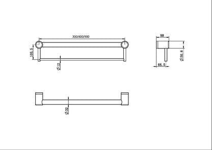 Calibre Terra 32mm Grab Rail  With Towel Holder 600mm Organic Brushed Brass Living (Made to Order) - R01T60BBL