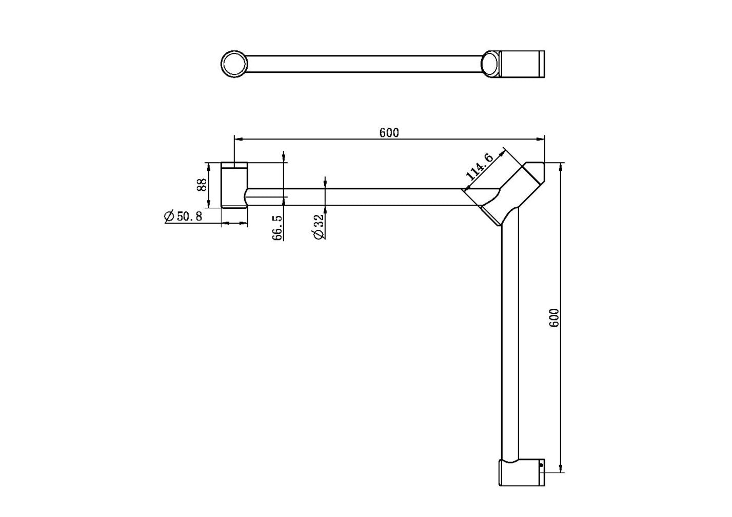 Calibre Terra 32mm Wrap Around 600x600mm Corner Grab Rail Organic Brass Aged Medium Living (Made to Order) - R01C66AB