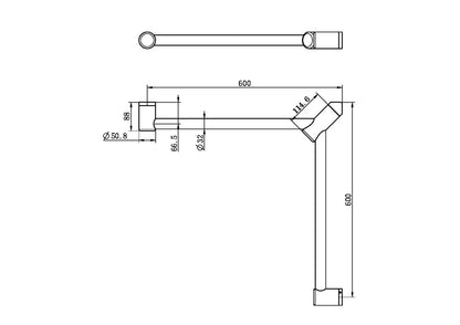 Calibre Terra 32mm Wrap Around 600x600mm Corner Grab Rail Organic Brass Aged Medium Living (Made to Order) - R01C66AB