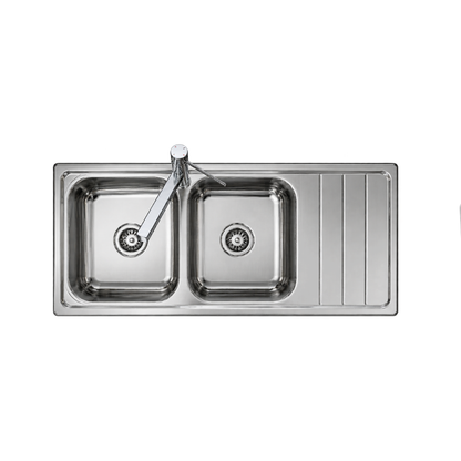 Care Kitchen Sink Double Bowl With Drainer Left Hand Bowl With Heat Shield Pad - BEN-TC113-1160LHB