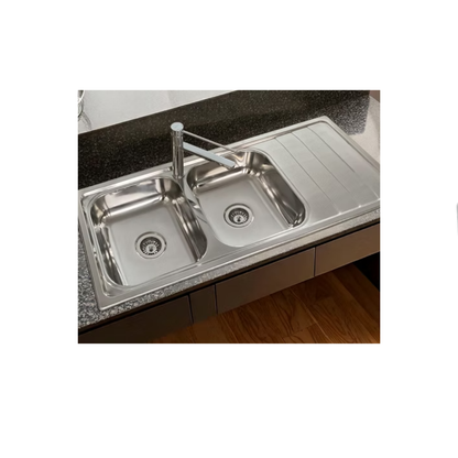 Care Kitchen Sink Double Bowl With Drainer Left Hand Bowl With Heat Shield Pad - BEN-TC113-1160LHB