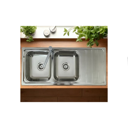 Care Kitchen Sink Double Bowl With Drainer Left Hand Bowl With Heat Shield Pad - BEN-TC113-1160LHB