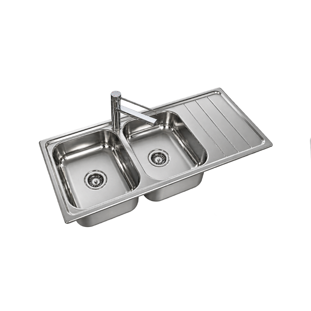 Care Kitchen Sink Double Bowl With Drainer Left Hand Bowl With Heat Shield Pad - BEN-TC113-1160LHB