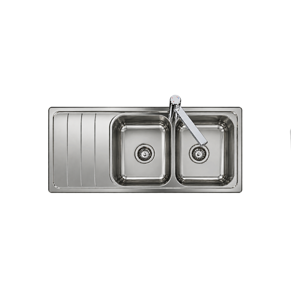 Care Kitchen Sink Double Bowl With Drainer Right Hand Bowl With Heat Shield Pad - BEN-TC113-1160RHB