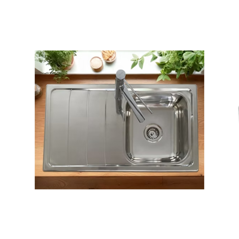 Care Kitchen Sink Single Bowl With Drainer - Right Hand Bowl With Heat Shield Pad - BEN-TC613-860RHB