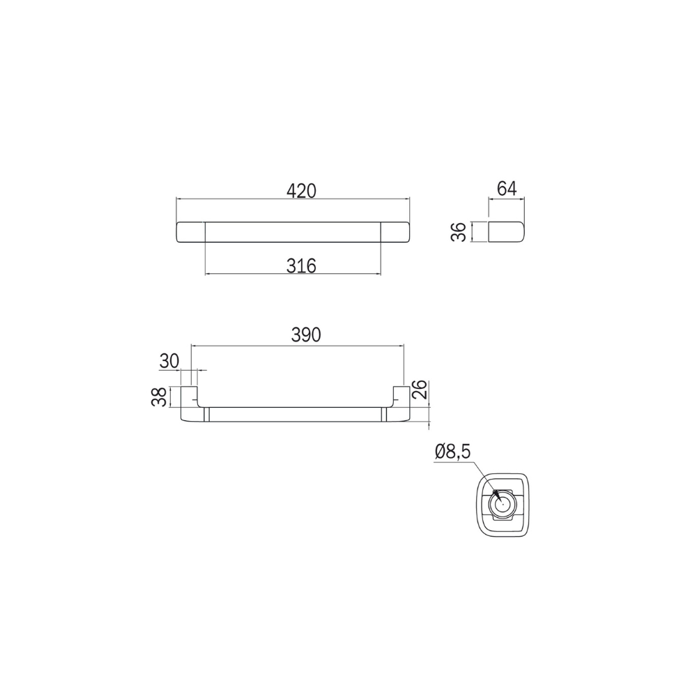 Claire Square Shape Grab Rail 420mm Chrome - A71950CR