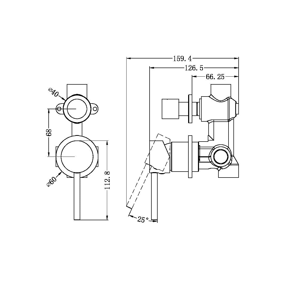 Dolce Shower Mixer With Divertor Separate Back Plate Matte Black - NR250811EMB