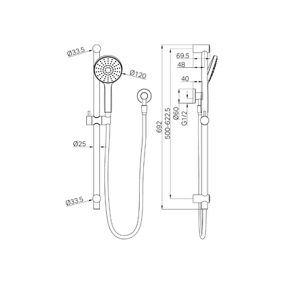 Dolce II Rail Shower Brushed Gold - NR322BG