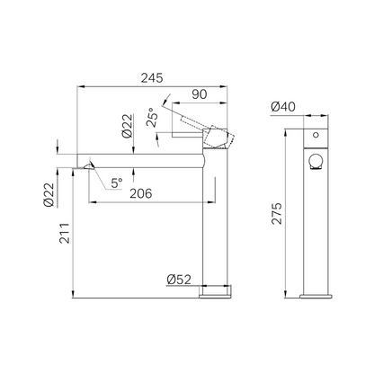 Dolce II Tall Basin Mixer Brushed Gold - 25B002BG