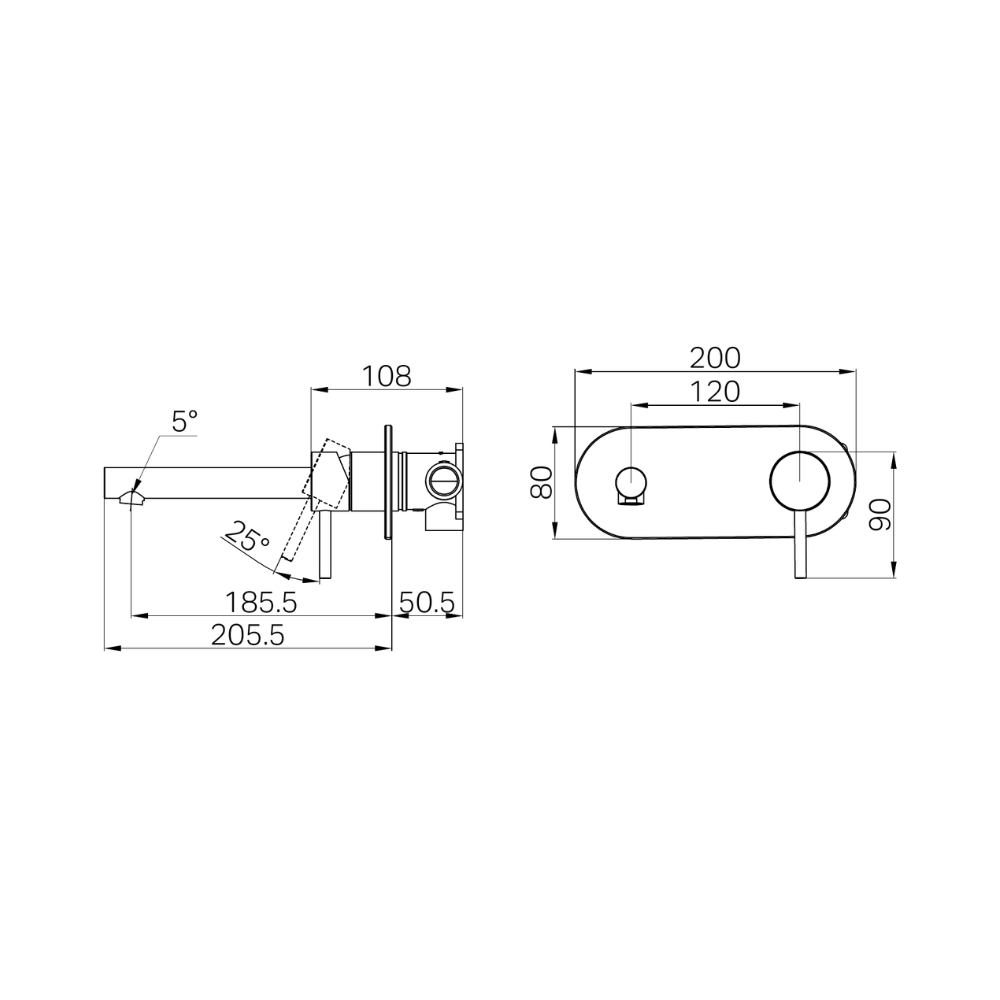 Dolce II Wall Basin/Bath Mixer Brushed Gold - 25B005BG