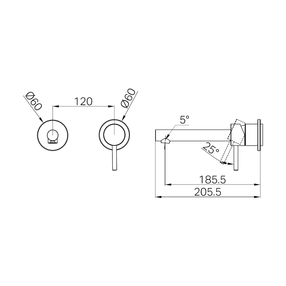 Dolce II Wall Basin/Bath Mixer Separate Back Plate Trim Kits Only Brushed Gold - 25B009BG