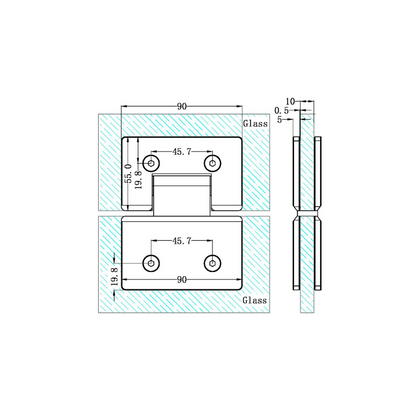 Glass To Glass 180 Degree Shower Hinge 10mm Glass Brushed Gold - NRSH102aBG