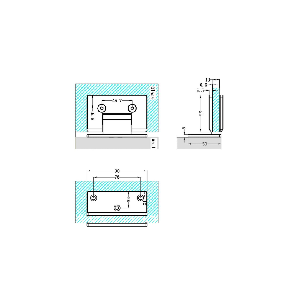 Glass To Wall 90 Degree Shower Hinge 10mm Glass Brushed Gold - NRSH101aBG