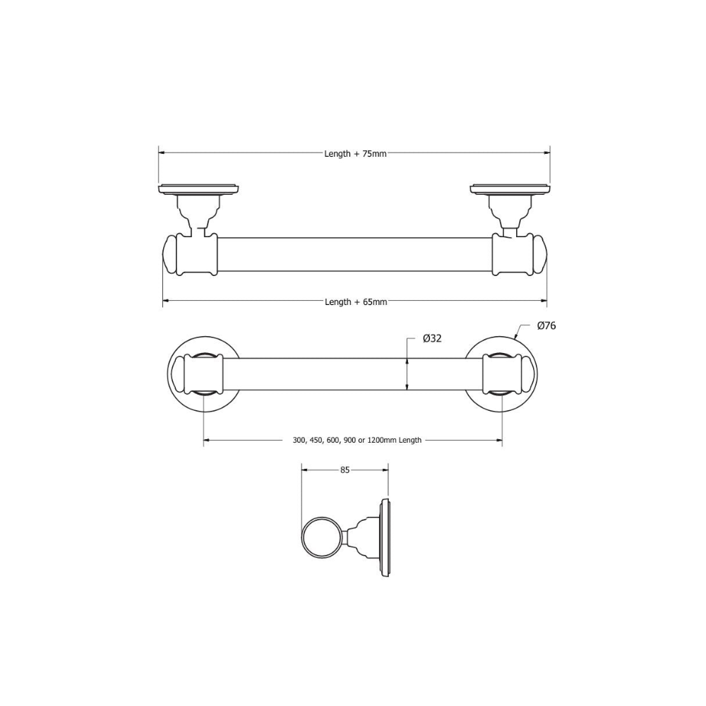 Glance York 32mm Grab Rail 600 Chrome - R0360C