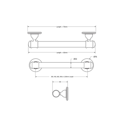 Glance York 32mm Grab Rail  1200 Chrome - R0312C