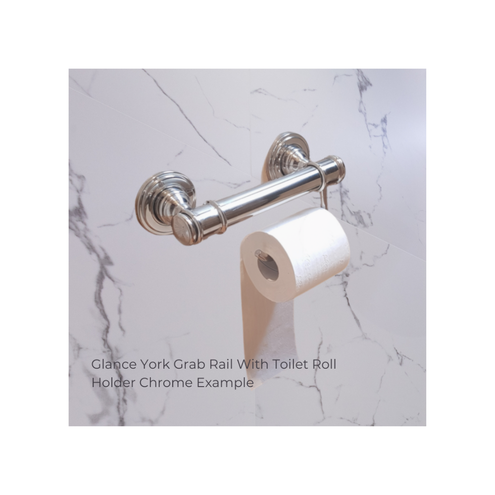 Glance York 32mm Grab Rail with Toilet Roll Holder 300 Chrome - R03H30C