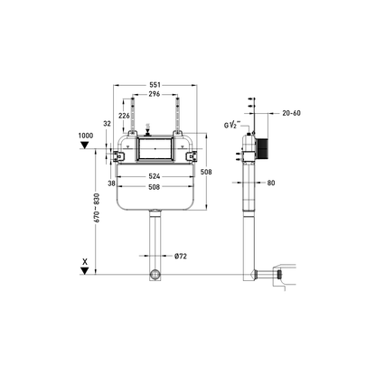 In Wall Pneumatic Toilet Cistern For PJ-GRB001-SS Panel - PJ-G30035 II