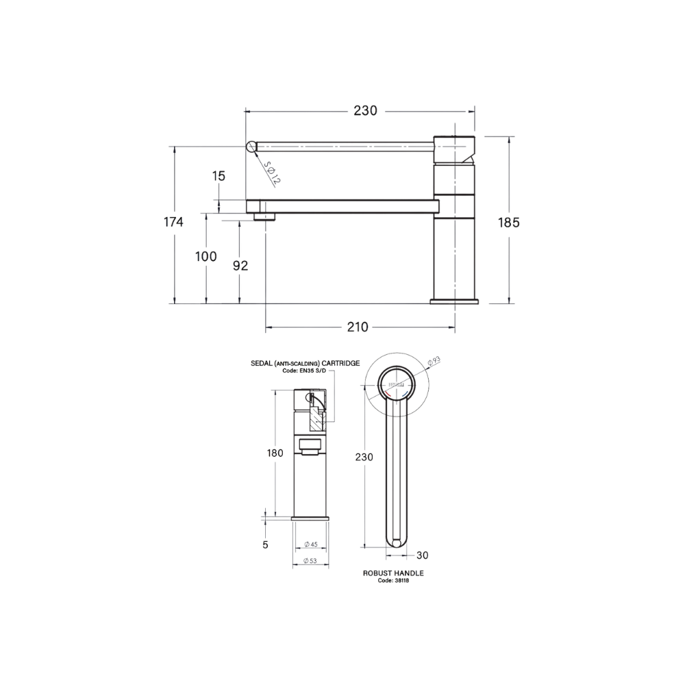 Kitchen Care Mixer With Swivel Spout - 230mm Ball End Handle - BEN-38119
