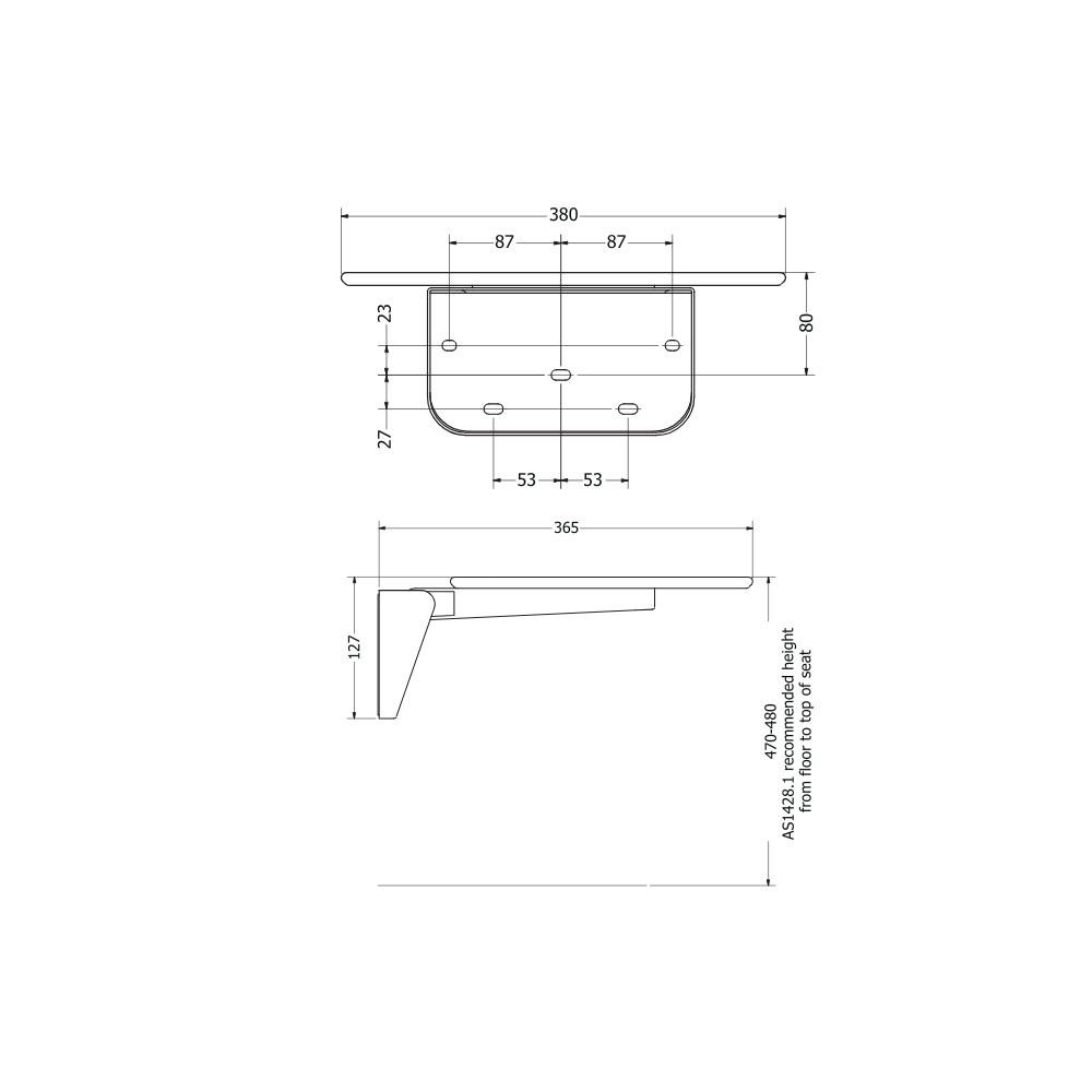 Liberty Shower Seat 380 Wide White Matt Black - S01AWMB