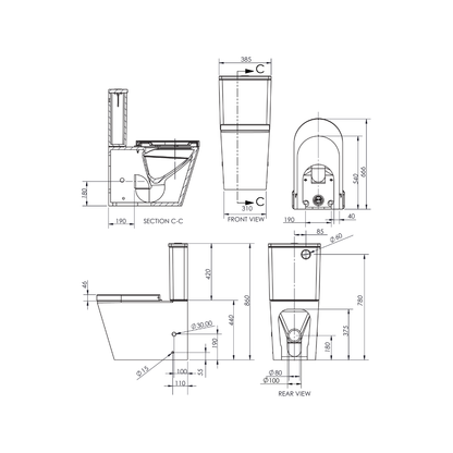 Lucerne Close Coupled Back To Wall Suite Toilet (Bottom Inlet) - LT-2125A-RB/HY2007
