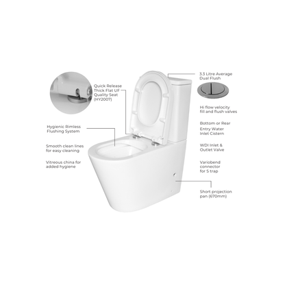Lucerne Close Coupled Back To Wall Suite Toilet (Rear Inlet) - LT-2125A-RR/HY2007