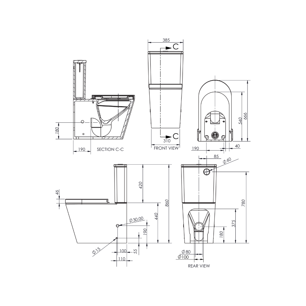 Lucerne Close Coupled Back To Wall Suite Toilet (Rear Inlet) - LT-2125A-RR/HY2007
