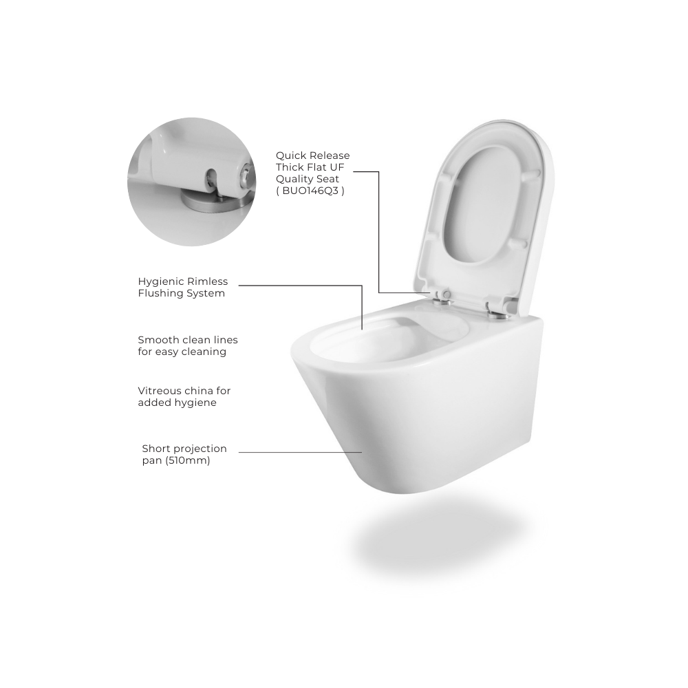 Lucerne Wall Hung Pan Toilet - LT-053E-R/BUO146Q3