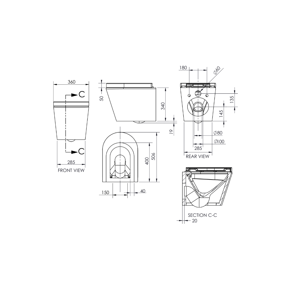 Lucerne Wall Hung Pan Toilet - LT-053E-R/BUO146Q3