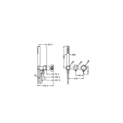 Mecca Shower Mixer Divertor System Separate Back Plate Gun Metal - NR221912FGM