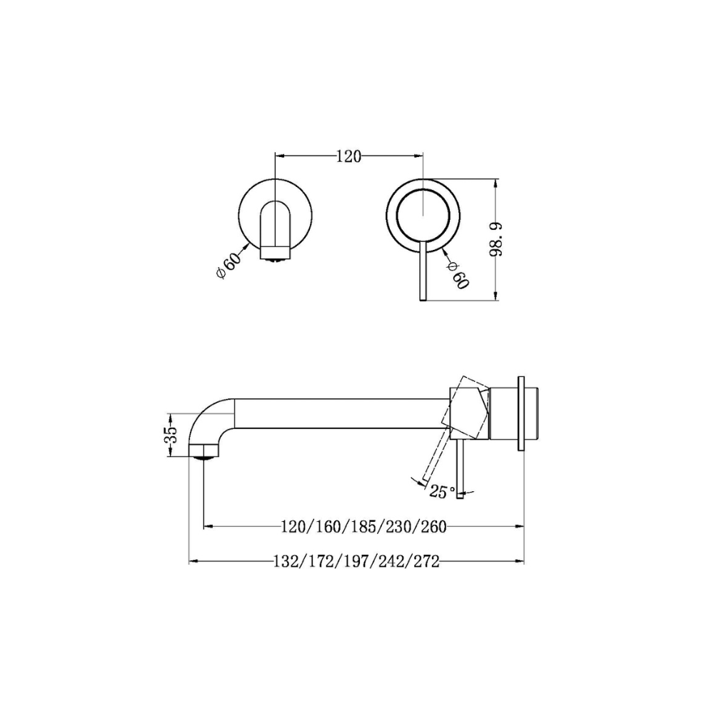 Mecca Wall Basin/Bath Mixer Separate Back Plate 120mm Chrome - NR221910c120CH