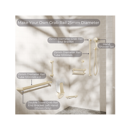 Calibre Mecca 25mm Grab Rail Make Your Own 25mm Diameter Rail 900mm Long Brushed Gold - NRE1G900BG