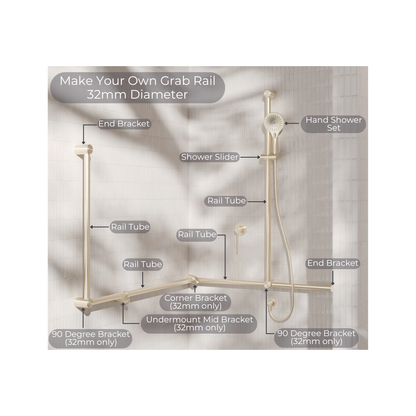 Calibre Mecca 32mm Grab Rail Make Your Own End Bracket Brushed Nickel - NR5390427BN