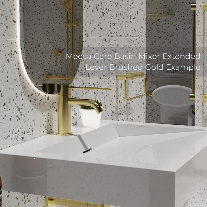 Mecca Care Basin Mixer Extended Lever Brushed Gold - NR221901dBG