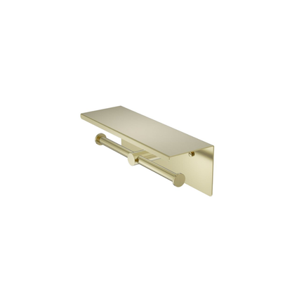 Mecca Double Toilet Roll Holder With Shelf Brushed Gold - NR1986EBG