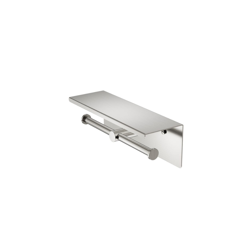 Mecca Double Toilet Roll Holder With Shelf Brushed Nickel - NR1986EBN