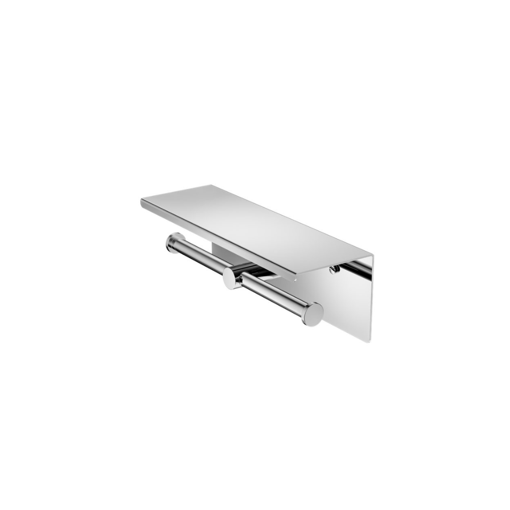 Mecca Double Toilet Roll Holder With Shelf Chrome - NR1986ECH